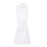 New Spring Style Knot Poplin Shirt Dress