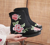 Zingj Boots Embroidered Cloth Boots Women Winter Clip Cotton And Velvet Short Boots With High Slope Heel And High Heel Embroidered