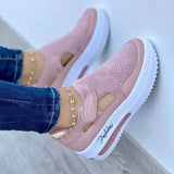 Large-Size Flying Breathable Leisure Single Shoe Slope Hed Thick Sole Hollow Magic Sticker Round Head Low Female Single