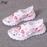 Cartoon Nurse Doctor Print Women Sneakers Slip on Light Mesh Shoes Summer Breathable Flats Shoes Zapatos