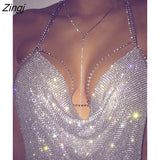 Full Crystal Diamond Crop Tops Deep V Neck Backless Halter Tank Summer Beach Party Bralette Cropped Women Tank