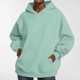 Women's Coat Women's New Fashion Pure Color Loose Casual Temperament Long-Sleeved Hooded Spring Sweater Women