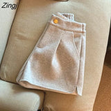 Solid Wide Leg Shorts Women High Waist Simple Basic Warm Winter New Arrivals Elegant Office Ladies All-match