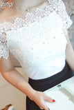Casual Sexy Women Tops And Blouses Short Sleeve Hollow Out Fashion Elegant Blouses Women Ladies Lace Patchwork Blouse