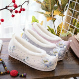 Zingj Shoes Hanfu Shoes Single Shoes / Cotton Shoes Blue Wave Ancient Costume Lotus Embroidered Cloth Shoes Girl Head