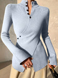 Women's New Sweet Spicy Knitted Shirt Cross Button Autumn And Winter Slim Solid Color Temperament Top
