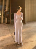 Xixi 2025 Spring New Korean Version High Waisted Elegant Suspension Dress V-Neck Solid Color Pure Desired Skirt