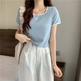 Zingj Embroidery T-Shirt Female Ins Tide Short Hot Girl Slim Pure Desire Wind Slim Short Sleeved Shirt 2024 Summer