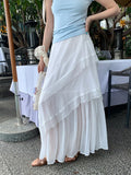 Xixi 2025 Summer New Temperament Thin Lace Yarn High Waist Skirt Fairy Long Dress