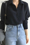 Spring Fashion Women Tops Blouse White Blouse Bottom Shirt Black Korean Chiffon Shirt Office Lady Clothes All-match