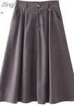 High Waist Vintage Midi Skirts Women Autumn Winter Thick Casual Elegant A-Line Office Ladies