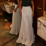 Pure-Want Girl Sexy High-Waist Wave Dot Print Slimming Skirt Picnyle Leaf Side A Word Fishtail