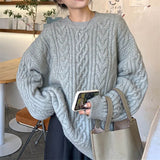Solid Color Cable Knit Pullover Sweater-Outfit