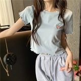 Zingj Hot Girl Crop Short Style Student Jacket 2024 Summer New Short Sleeve Embroidery Wooden Ear Slim T-Shirt Female