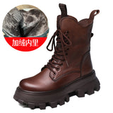 Layer Of Cow Skin Leather Pine Cake Thick Bottom Martin Boots Girl Autumn And Winter Englen Small Single Boots Retro Handmade