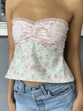 Lace Stitching Plaid Bandeau Top- Outfit