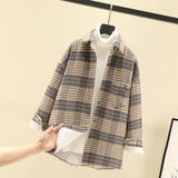Thick Hair Coat Women 2025 Autumn And Winter New Shirt Port Loose Long-Sleeved Grinding Lattice Plus Velvet Shirt