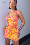 Print Bodycon Mini Dress Women Sleevelesses Backless Spaghetti Strap Hip Skirt Female Party Clubwear Sundress