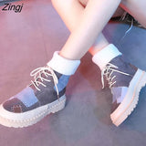 New Autumn and winter explosions suede canvas color matching wild high-top Wool mouthboots women shoes 3 color women