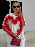 Eogen Yarn Folded Spliced T-Shirt Women Fashion In Wind Collar Loose Cotton