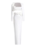 Small Fragrant Three-Dimensional Flowers Two Sets 2025 New Square Collar Short Top + High-Waisted Hip Dress Suit