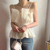 Y2k Top Women Waist Sleeveless Vest French Korean Fashion Clothing Design Solid Shirt Slim Top Elegant Clothes