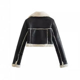 2025 New Double-Sided Loose Short Suit Collar Zipper Embellished Fur Jacket
