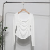 French Style Long-Sleeved T-Shirt Girl Autumn And Winter Collar Folded Folded Body Inside The Bottom Shirt Top