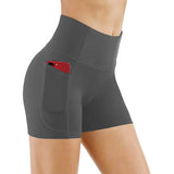 Shorts Solid Color High Waist Pocket Hip Tight Three-Point Hot Pants Running Training Fitness