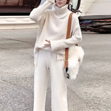 And Winter 2025 New Lazy Wind Loose High-Necked Sweater Suit Women's Fashionable Broad Leg Pants Two Sets Of