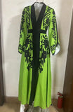 Zingj 2024 New Contrast Color Print Loose Casual Accept Waist Long Dress Woman-Outfit