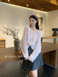 Xixi 2025 Autumn New White Standard Loose Long-Sleeved V-Neck Knitted Shirt Ma Hai Wool Women