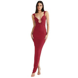 Zingj Women's Wear Fall 2024 New V Neck Open Back Irregular Dress Women's Dress Slit
