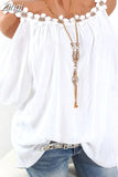 Off Shoulder Summer Blouse with Lace Flower Women 2023 Short Sleeve O-neck Shirt Sexy Lady Solid Top Loose Clothes