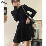 Dresses Women Folds Elegant Fashion Design Minimalist Pure Empire Korean Style Vestidos Basic Leisure Spring Ladies