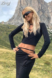 Women Autumn 2023 New Chic Y2K Black Simple Sexy&High Street Casual Elastic Skinny Bandage T-Shirt&Straight Skirt