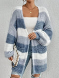 And Winter Women's New Knitted Plush Coat Long Striped Open