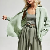 Green Button Up Shirts Fashion Women Cotton Long Sleeve Blouses Korean Office Lady Blouse Summer Basic White Tops