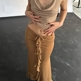 Zingj Wish New Fashion French Temperament Low Waist Pressure Pleated Flounce Skirt