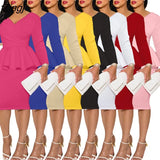 Sexy V Neck Party Dress Women Elegant Solid Long Sleeve Long Dress Boho Fashion Office Lady Dresses