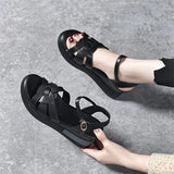 Women's Slope Heels Cross-Woven Buckle Fashion Loose Cake Sandals Inside The Height Heel Casual Large-Size