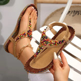 Women's Summer New Women's Shoes Summer Bohemian Flat-Soled Sandals Women's Beaded Beach