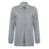 Personality Buckle POLO Collar Loose Lazy Simple Long Sleeves Jump Thin