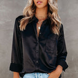 en Satin pour femmes, chemise décontractée à manches longues, hauts de bureau, Blouses d'été blanches, vêtements amples, collection printemps