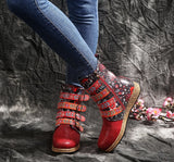 Autumn And Winter New Martin Boots Women's Embroidery Fashion Flat-Bottomed Boots Belt Buckle Short