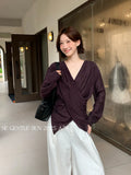 Xixi 2025 Autumn White Label New Temperament Simple V Collar Kinesi Shirt Female Long Sleeve Top Shirt