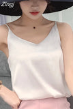 Summer Silk Camis V-Neck Basic Top Women Basic Tank Tops Woman Sleeveless Vest White Satin Corset Top Female Girls