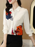 Women Shirt Printed Long Sleeve Blouse Button Up Shirt Cheap and Pretty Blouses Satin Womens Tops OL Elegant Woman