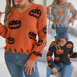 Shooting Autumn And Winter Halloween Bumpy Pumpkin Cut Long-Sleeved Jacket Sweater Women's