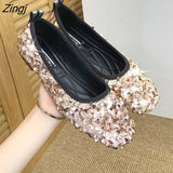 Women Ballet Shoes Leisure Spring Autumn Ballerina Bling Flash Sequins Flats Shoes Princess Shiny Pointed Wedding